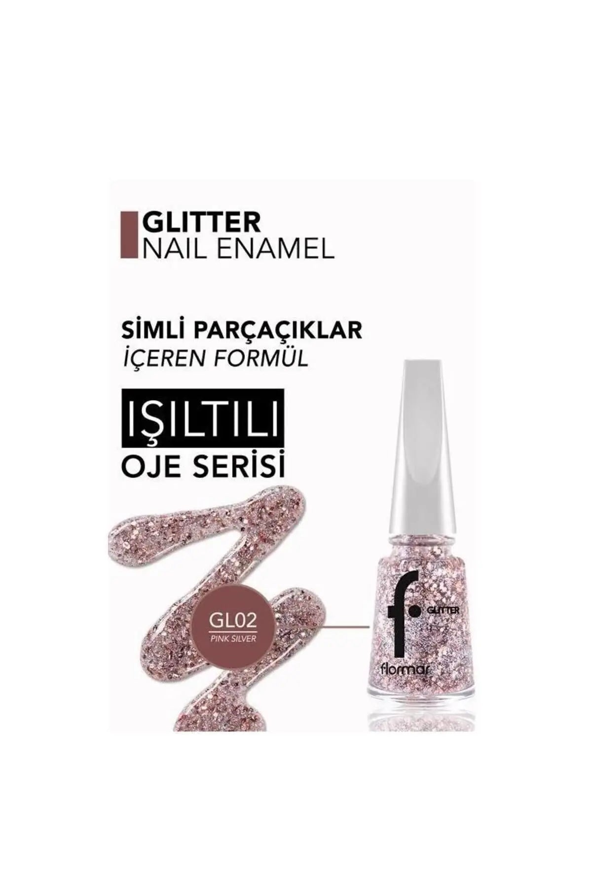 Flormar Glitter Yarı Transparan Simli Oje – GL02 Pink Silver