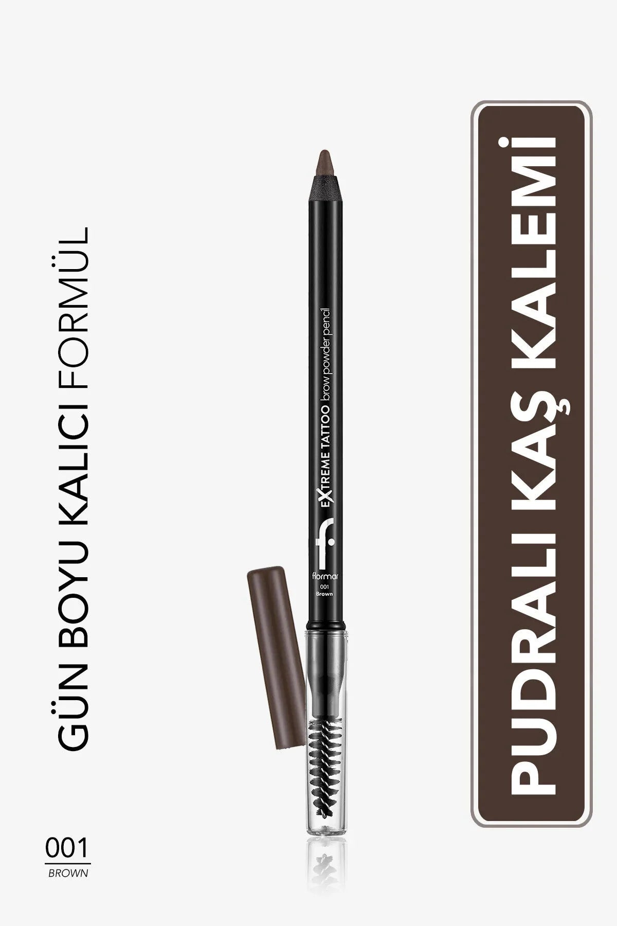 Flormar Extreme Tattoo Pudra Bitişli Uzun Süre Kalıcı Fırçalı Kaş Kalemi – 001 Brown