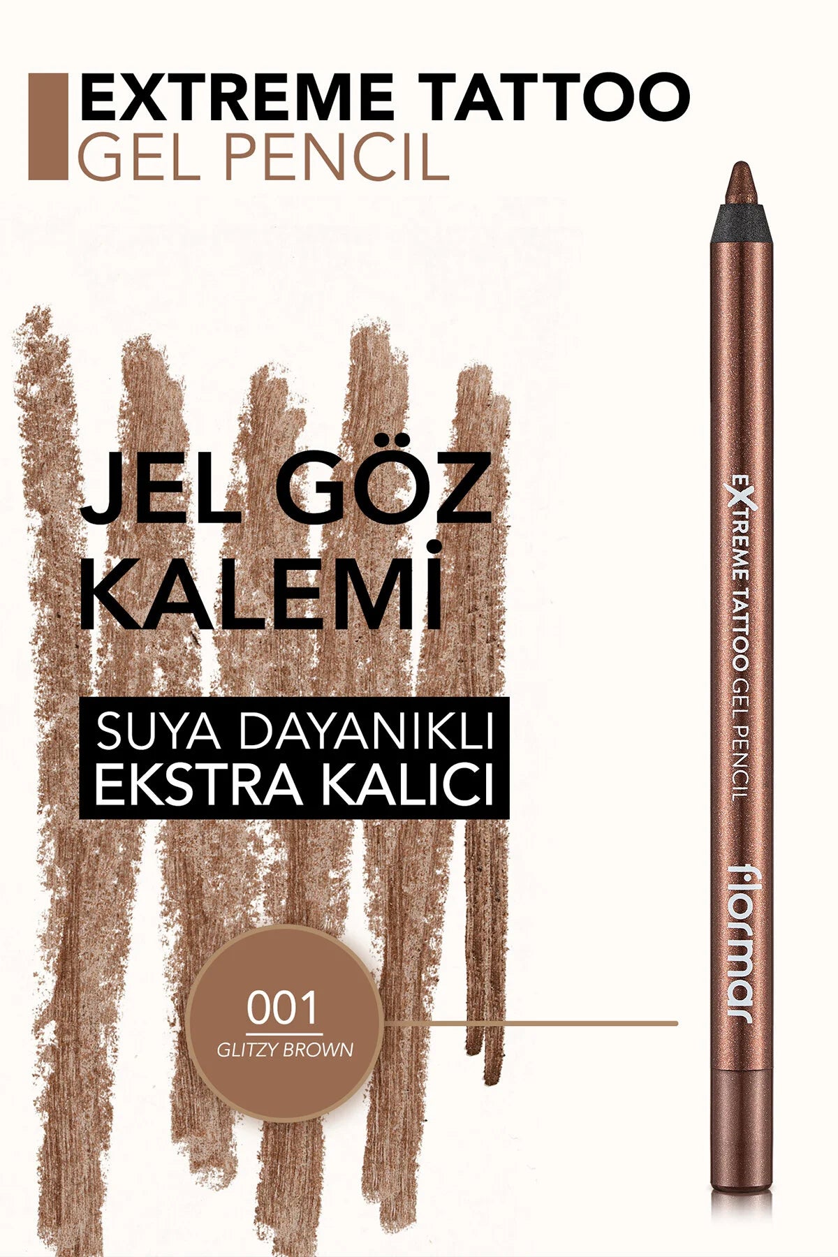 Flormar Extreme Tattoo 001 Glitzy Brown uç yakın çekim