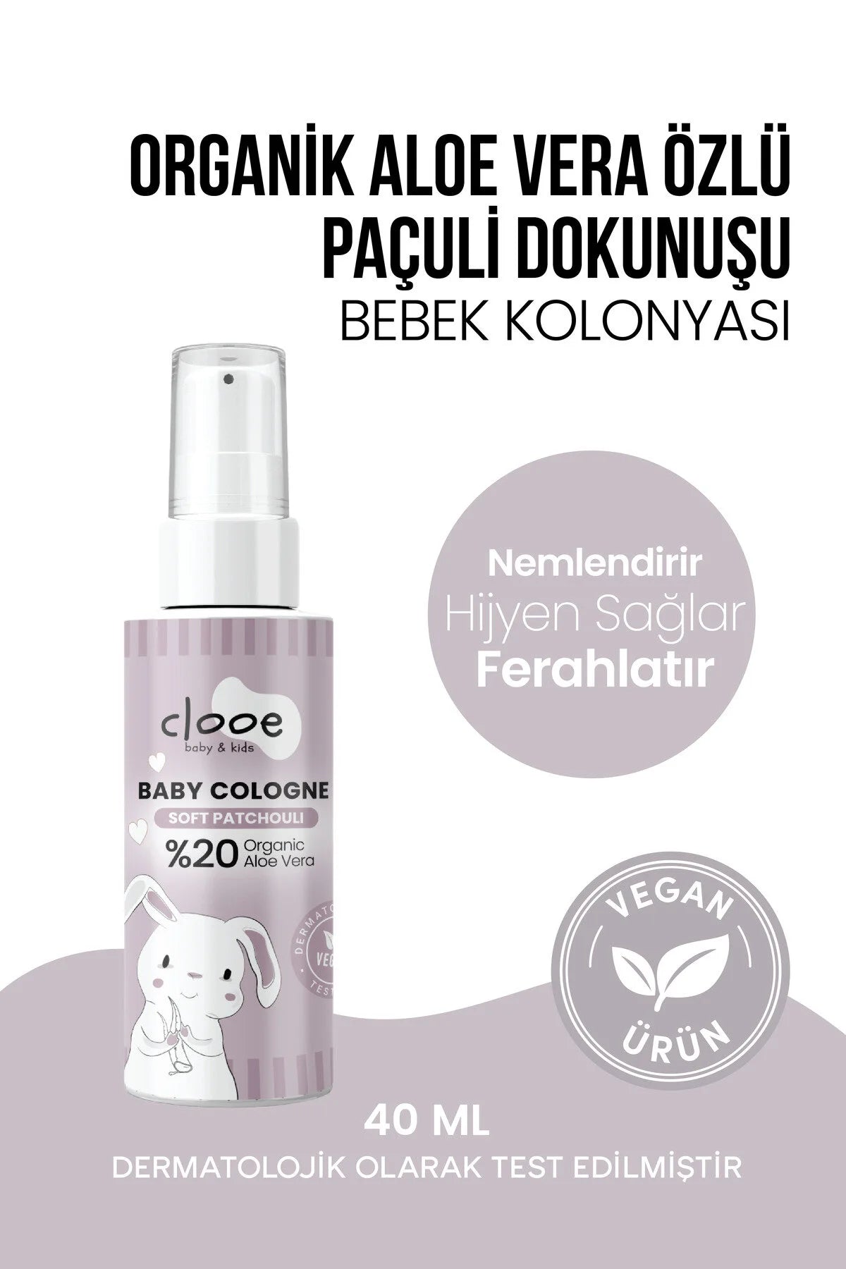 Clooe Vegan Bebek Kolonyası Paçuli 40ml şişe görünümü