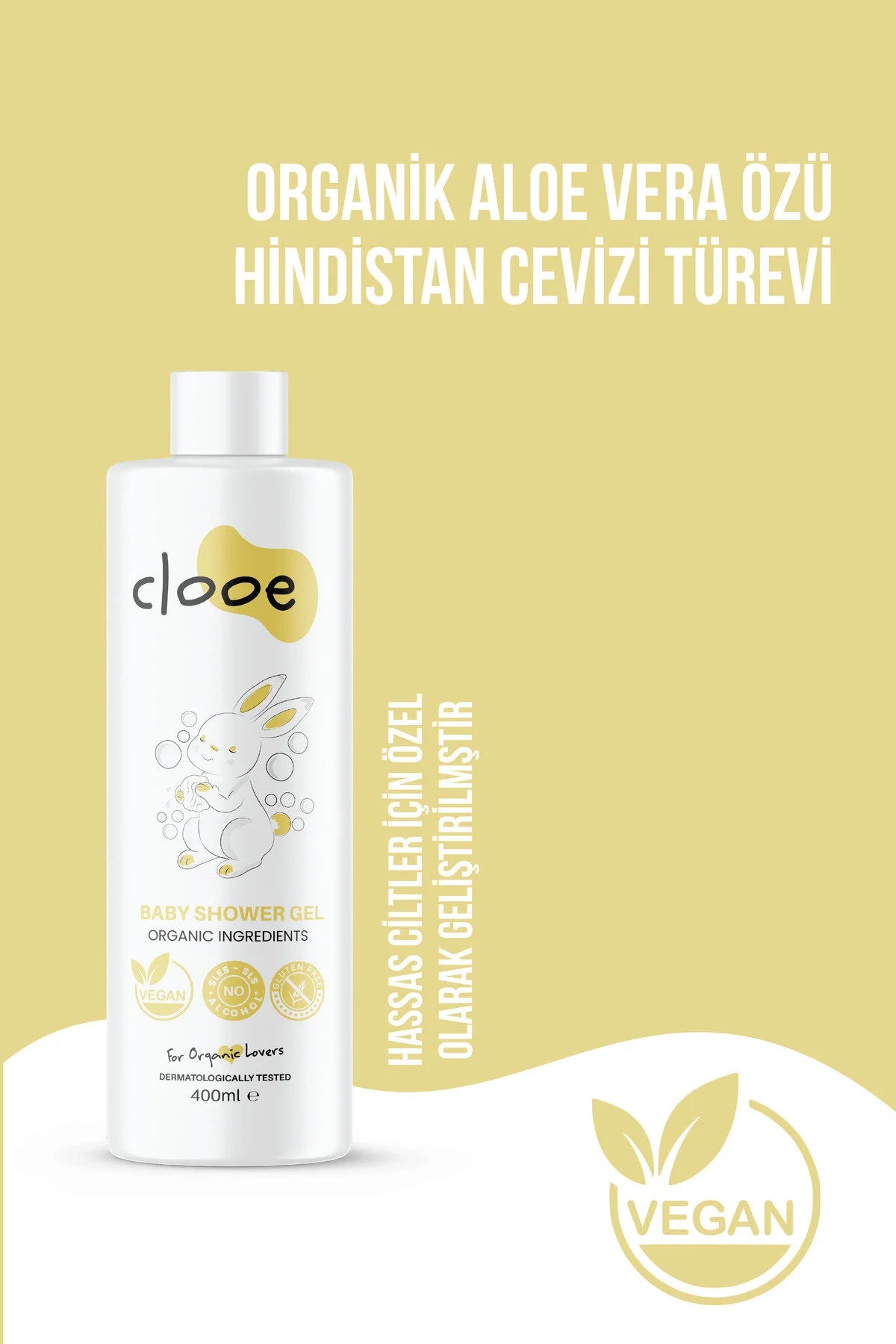 Clooe Vegan Bebek Duş Jeli 400ml kullanım örneği