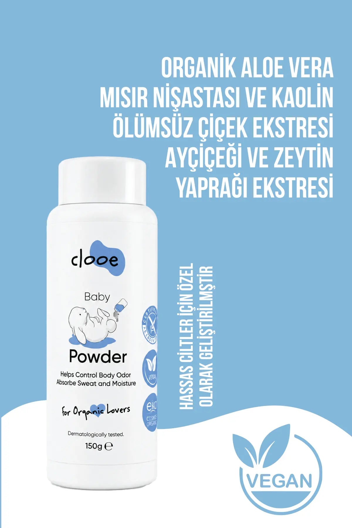 Clooe Talk İçermeyen Vegan Bebek Pudrası 150g ürün detay görünümü