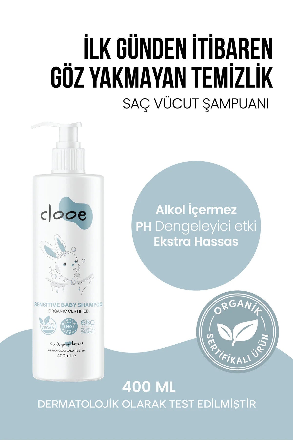 Clooe Organik Sensitive Bebek Şampuanı önden görünüm