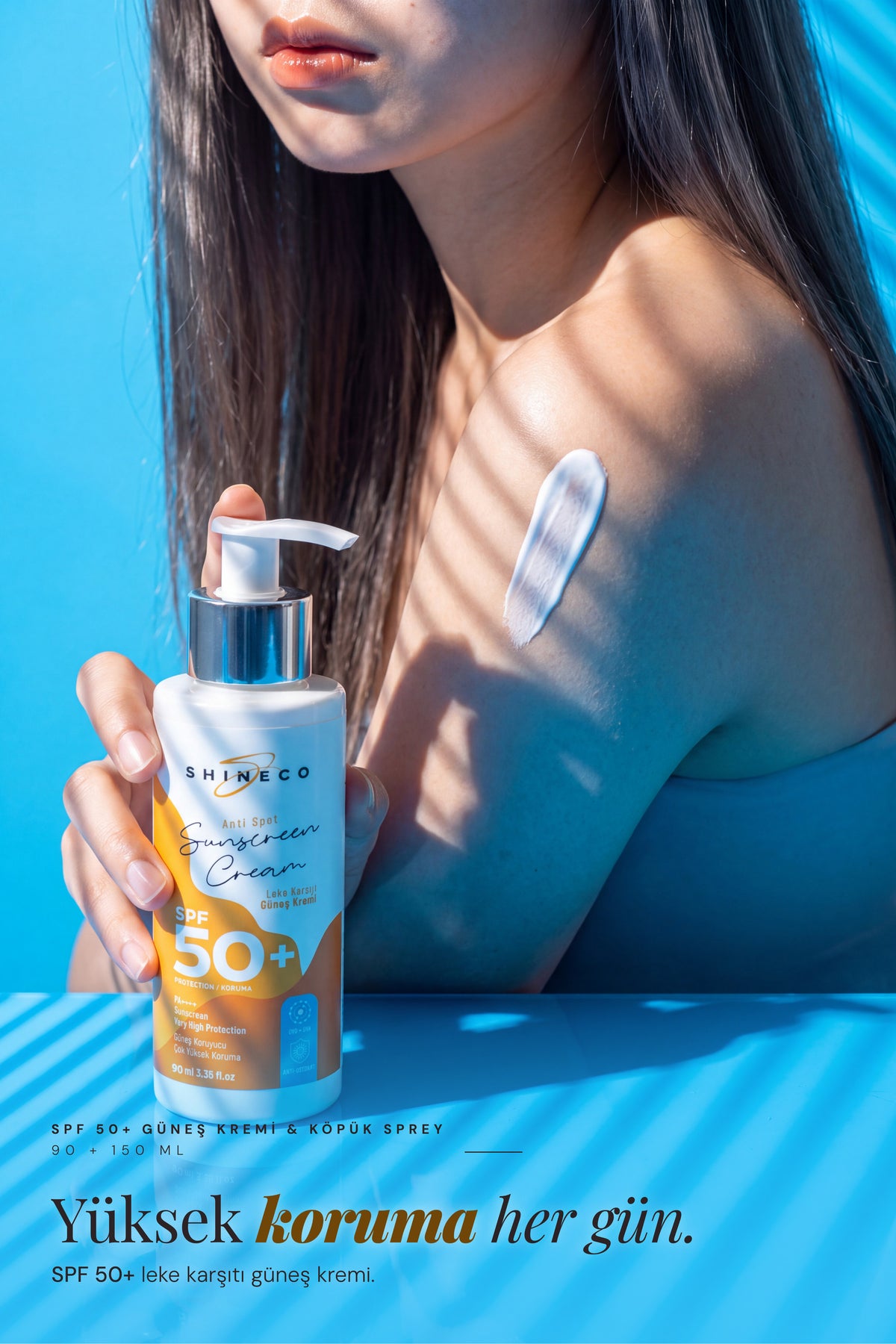 Shineco SPF 50+ Leke Karşıtı Güneş Kremi 90 ml + Güneş Sonrası Köpük Sprey 150 ml