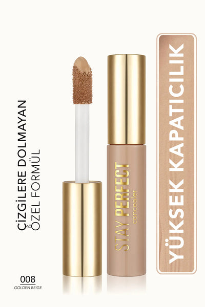 Flormar Stay Perfect Yüksek Pigmentli & Yarı Mat Bitişli Likit Kapatıcı – 008 Golden Beige
