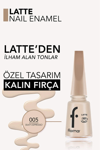 Flormar Latte Yüksek Pigmentli Parlak Bitişli Kahve Tonlu Oje – 005 Silky Espresso