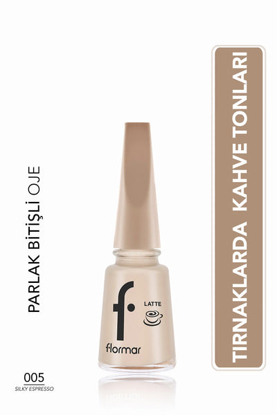 Flormar Latte Yüksek Pigmentli Parlak Bitişli Kahve Tonlu Oje – 005 Silky Espresso