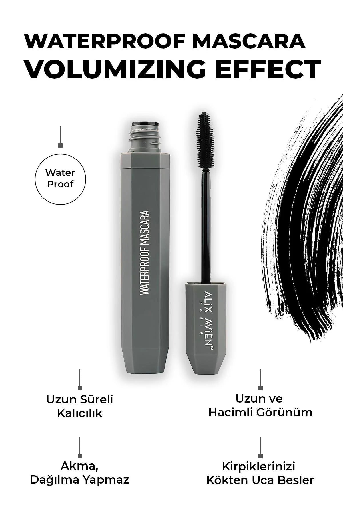 Alix Avien Waterproof Suya Dayanıklı Hacim Veren Siyah Maskara
