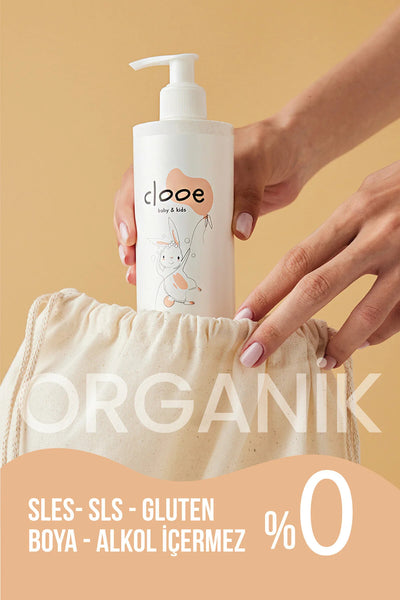 Clooe Organik Bebek Saç-Vücut Şampuanı kullanım görseli