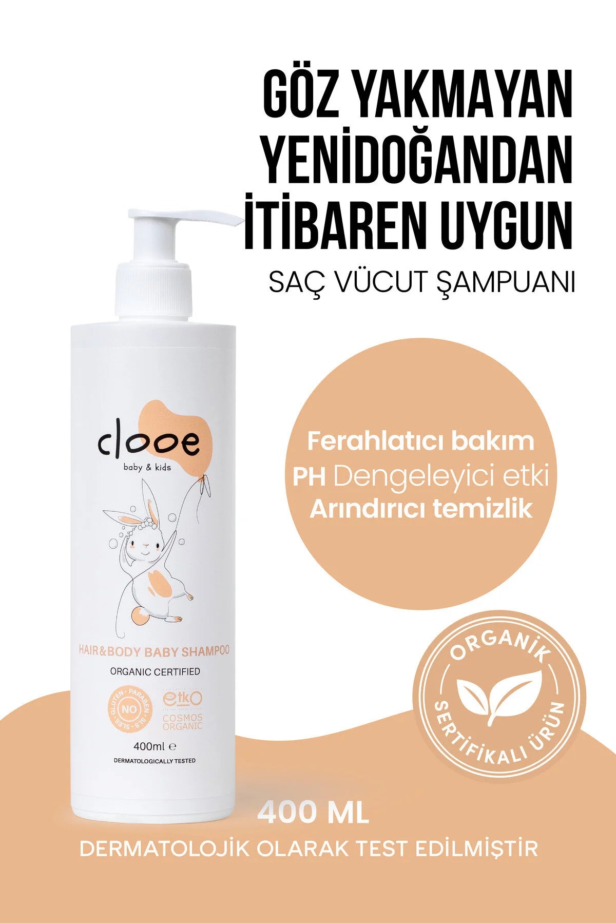 Clooe Organik Bebek Saç-Vücut Şampuanı önden görünüm