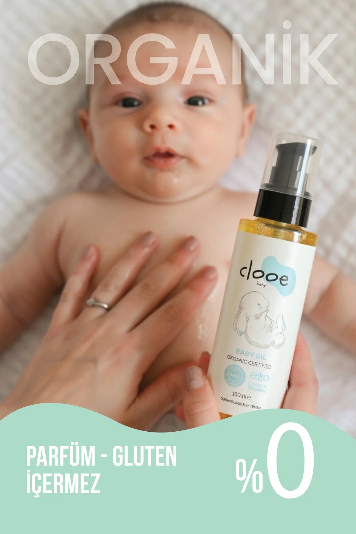 Clooe organik bebek yağı 100ml şişe önden görünüm