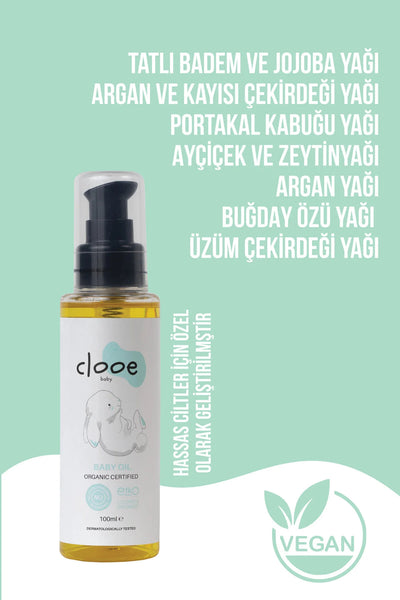 Clooe organik bebek yağı arka etiket içerik listesi