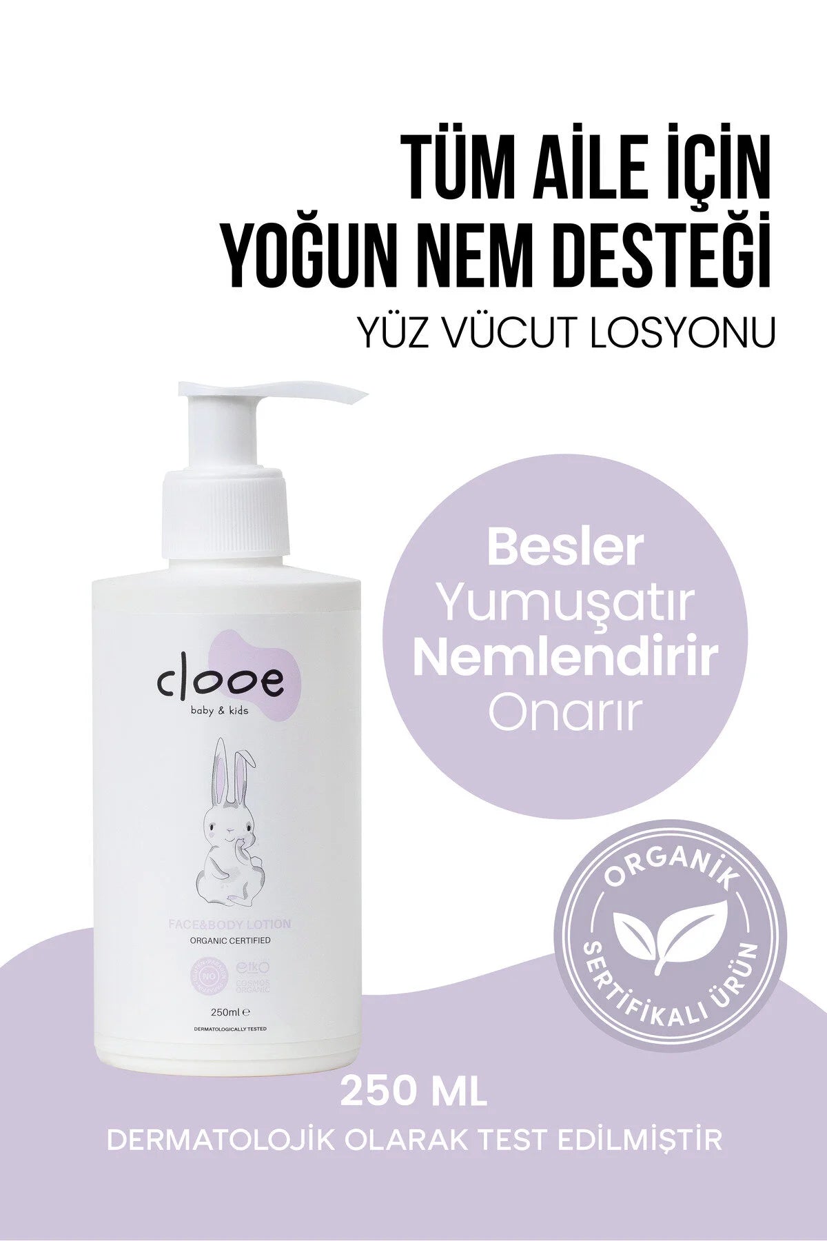 Clooe Organik Bebek Yüz Vücut Losyonu önden görünüm