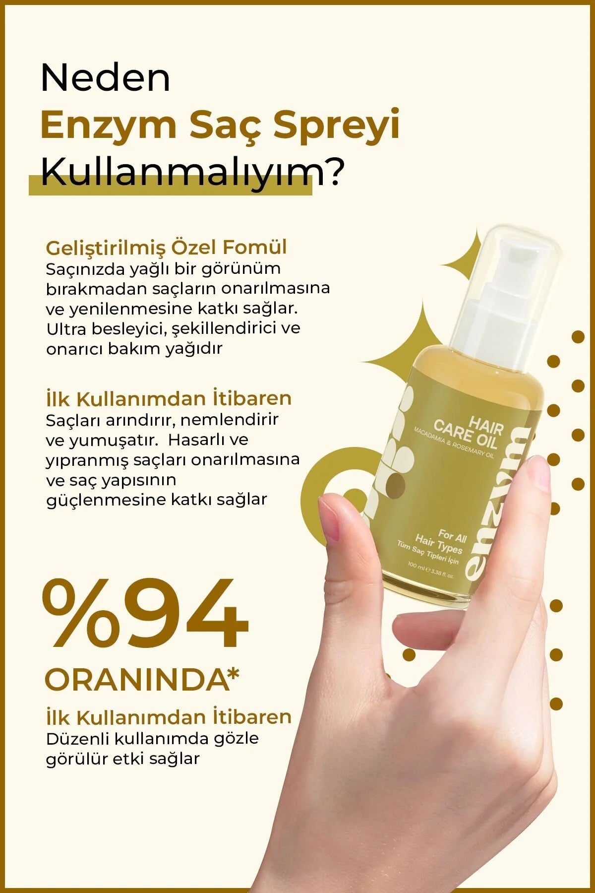Enzym Cosmetics Macadamia & Biberiye Saç Bakım Yağı 100 ml