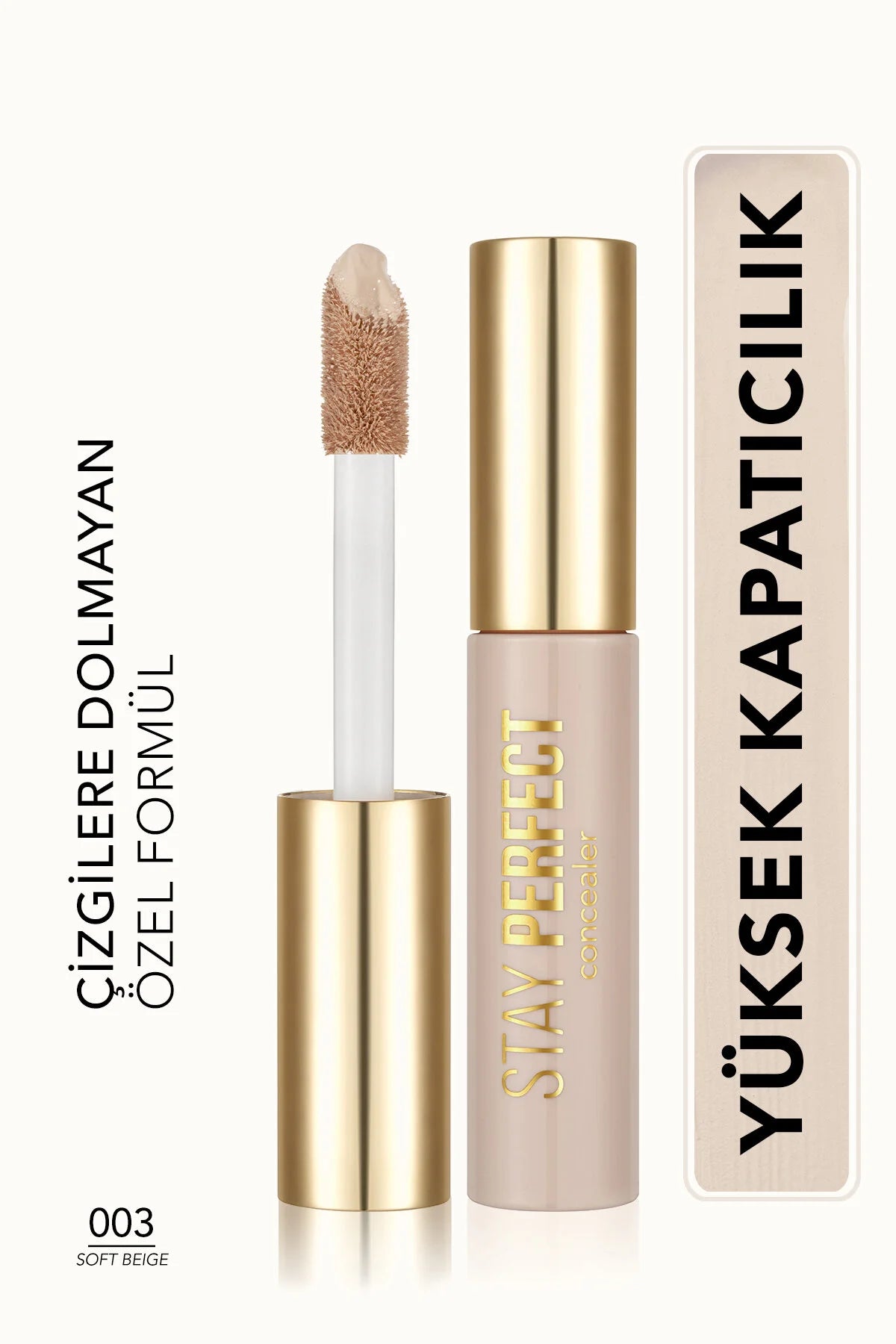 Flormar Stay Perfect Yüksek Pigmentli & Yarı Mat Bitişli Likit Kapatıcı – 003 Soft Beige