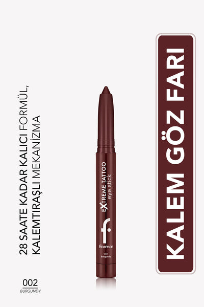 Flormar Extreme Tattoo Mat Kalemtıraşlı Jel Göz Kalemi & Far Stick – 002 Burgundy
