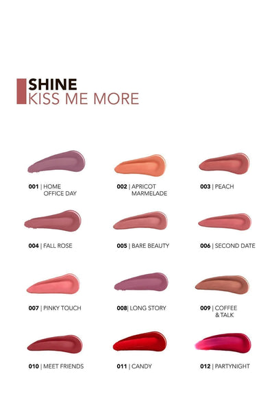 Flormar Shine Kiss Me More kalıcı parlak likit ruj tüm renk seçenekleri paleti