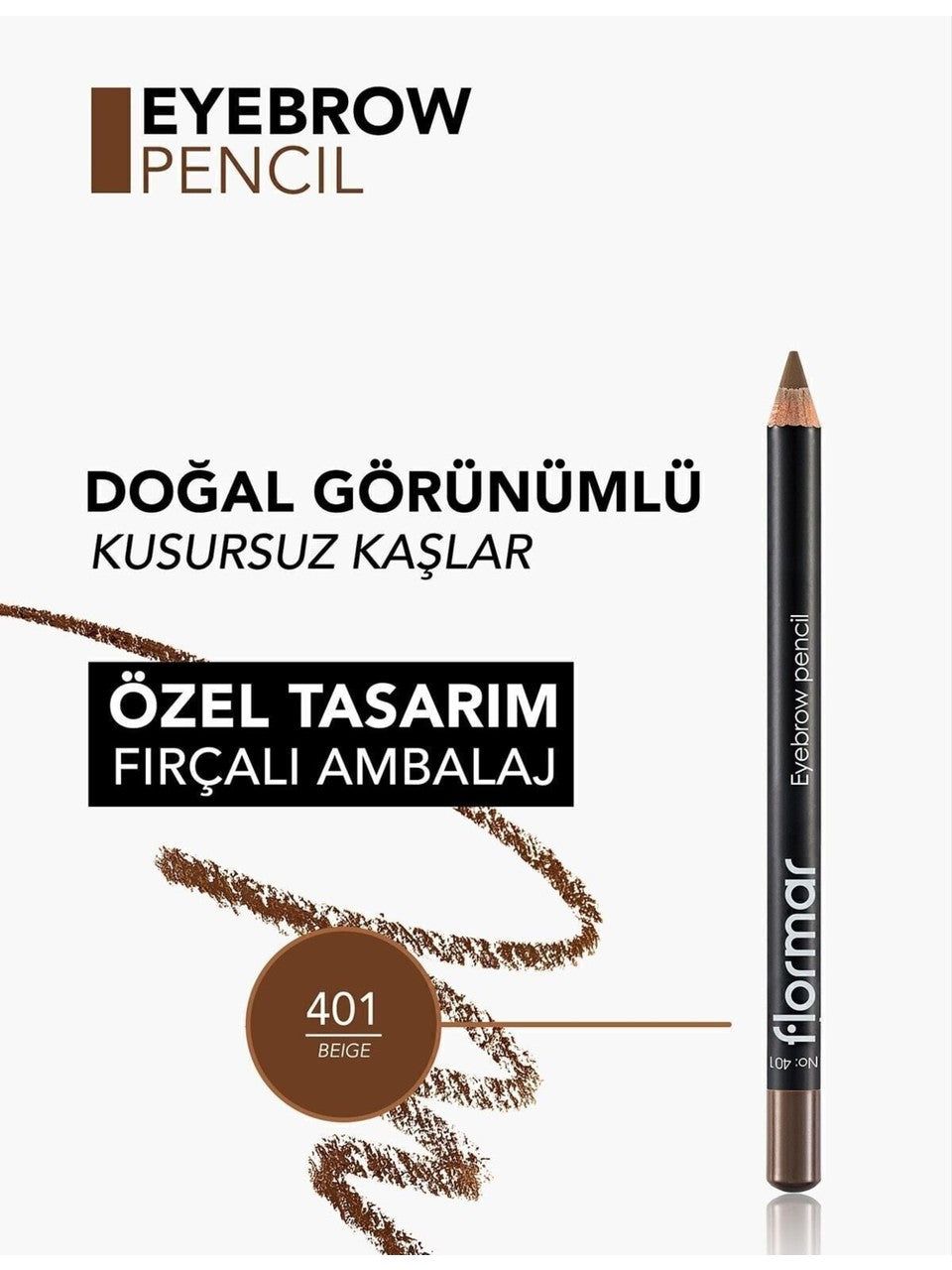 Flormar Eyebrow Pencil Kaş Kalemi 401 Beige detay görünüm