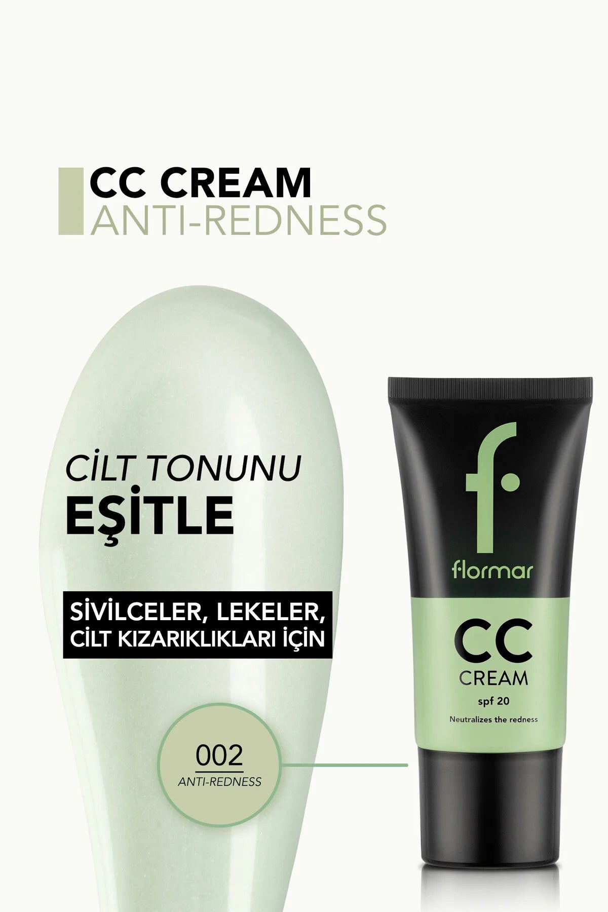 Flormar Kızarık Görünüm Önlemeye Yardımcı CC Krem – CC02 Antiredness