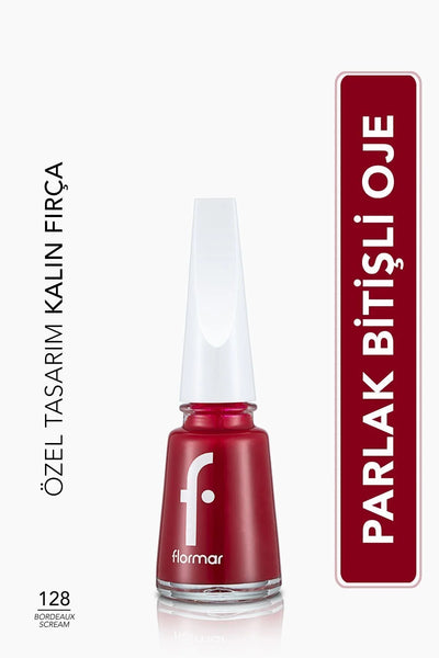 Flormar Nail Enamel FNE-128 Bordeaux Scream oje şişe görünümü