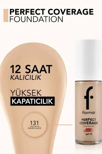 Flormar Perfect Coverage Fondöten 131 Warm Nude cilt tonu örneği