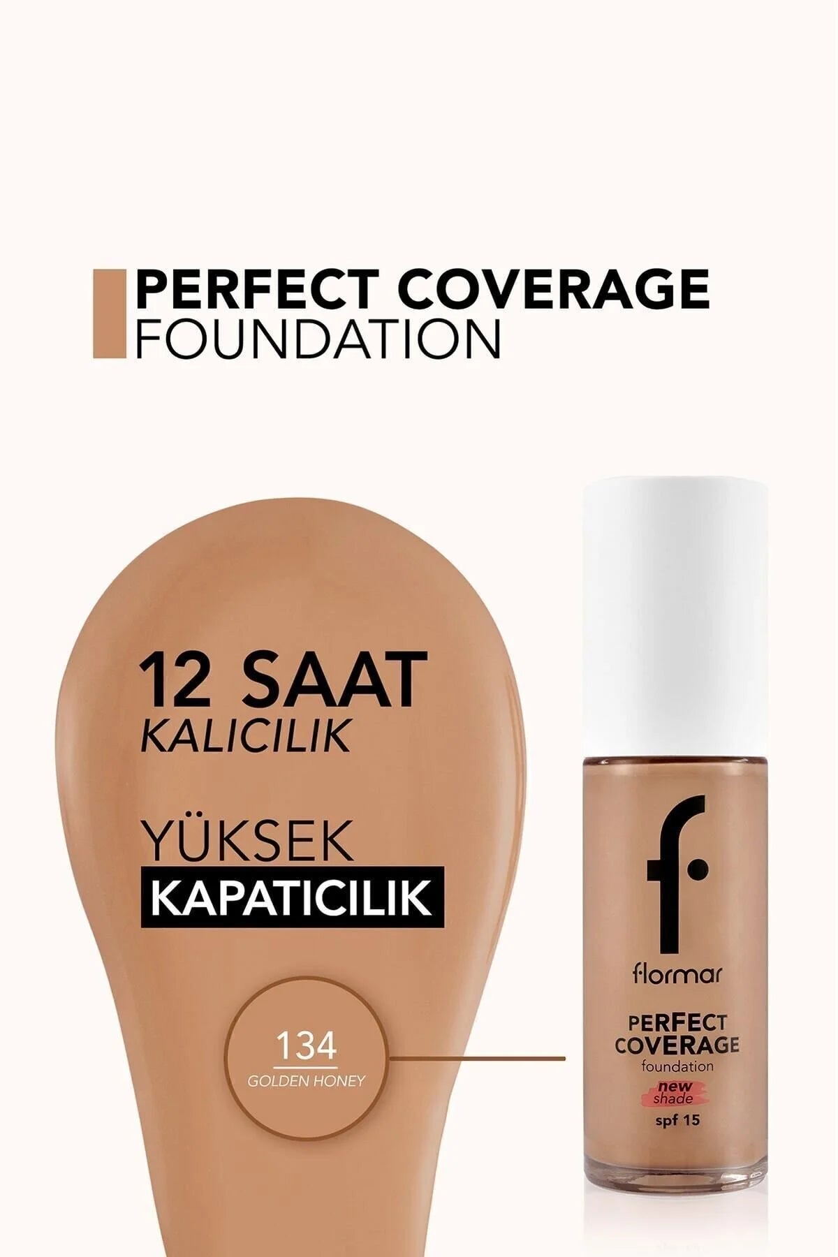 Flormar Perfect Coverage Fondöten Golden Honey detay görünüm