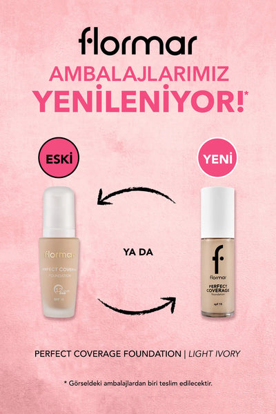 Flormar Perfect Coverage Yüksek Pigmentli & Yarı Parlak Bitişli SPF15 Fondöten – 100 Light Ivory