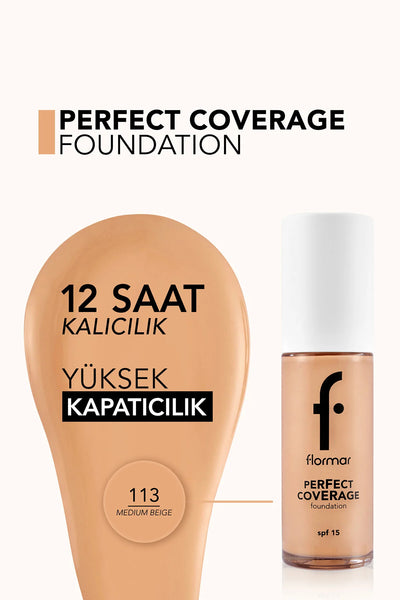 Flormar Perfect Coverage Fondöten Medium Beige detay görünüm
