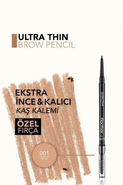 Flormar Ultra Thin Brow Pencil 001 Beige ince uç yakın çekim
