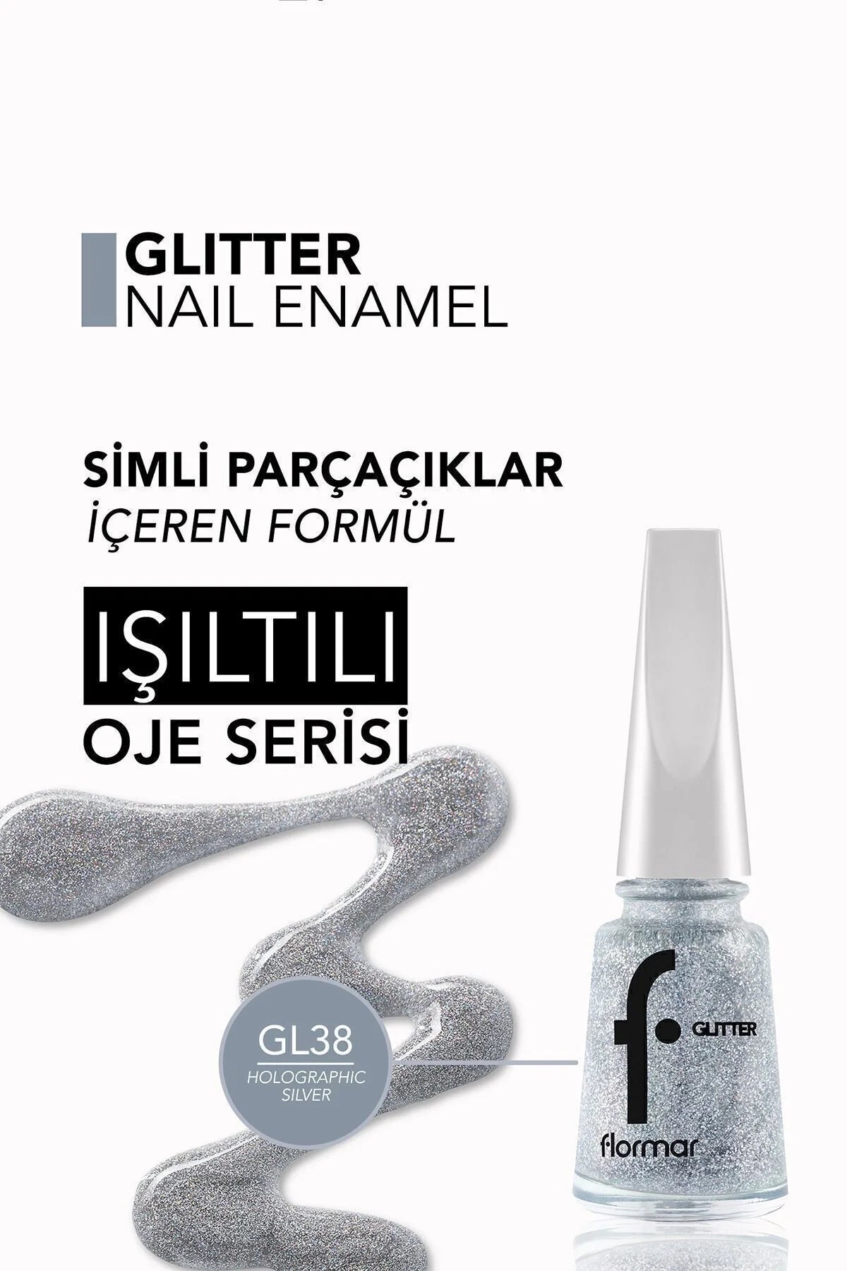 Flormar Glitter Oje Holographic Silver detay görünüm