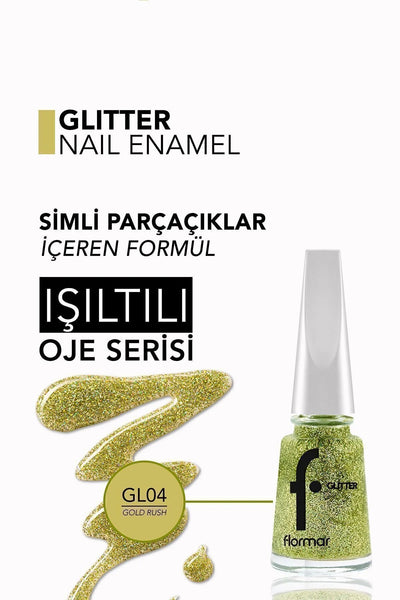 Flormar Glitter Oje Gold Rush detay görünüm
