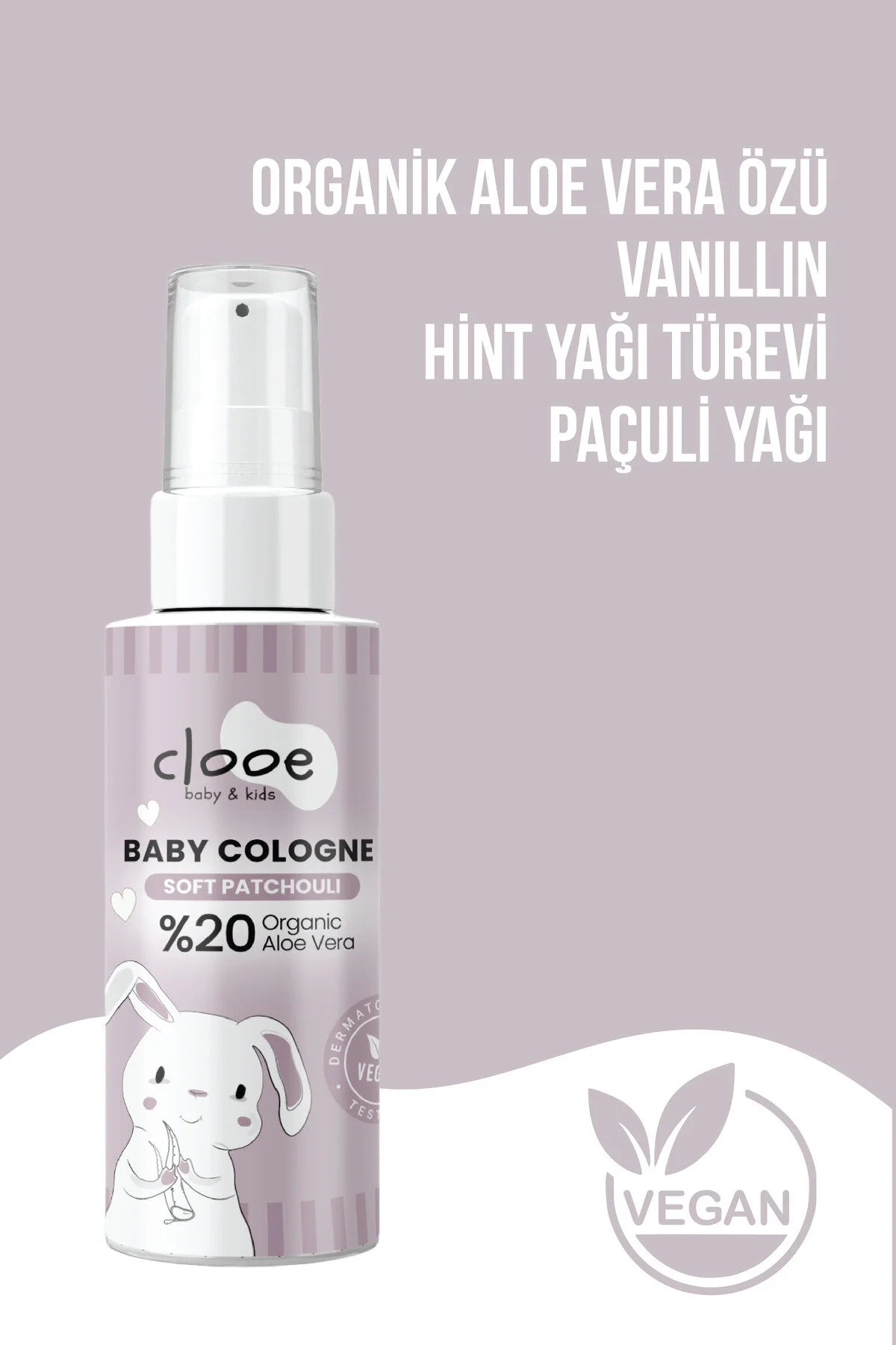 Clooe Vegan Bebek Kolonyası Paçuli 40ml ambalaj detayı