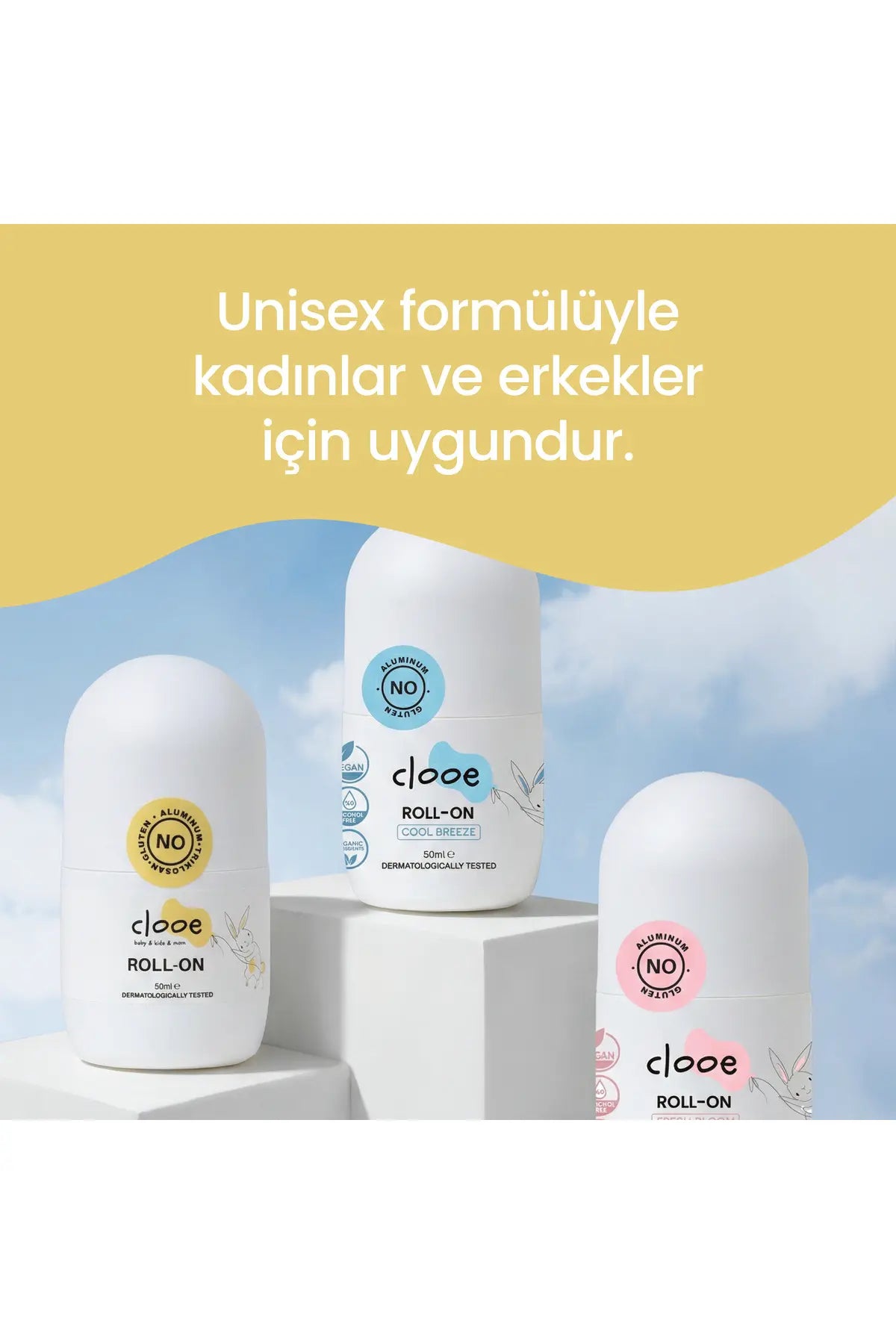 Clooe unisex roll-on deodorant ambalaj arka etiket