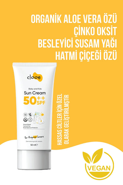 Clooe Organik Bebek Çocuk Güneş Kremi SPF50 kullanım görseli