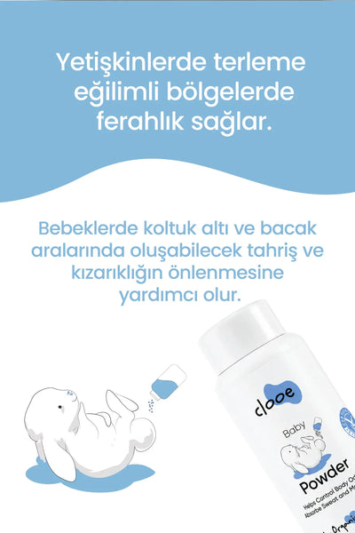 Clooe Talk İçermeyen Vegan Bebek Pudrası 150g kullanım örneği