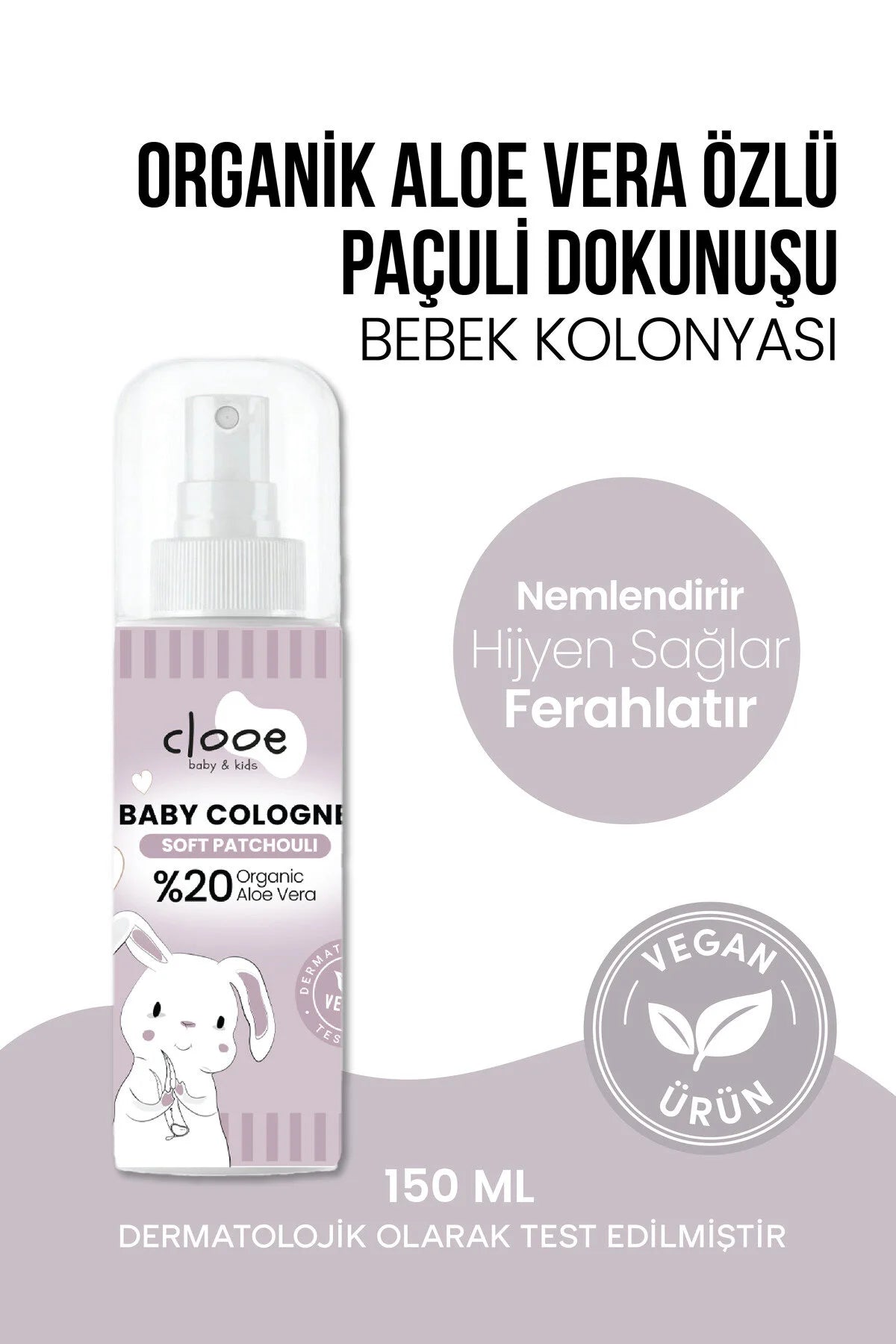 Clooe Vegan Bebek Kolonyası Soft Patchouli 150ml şişe görünümü