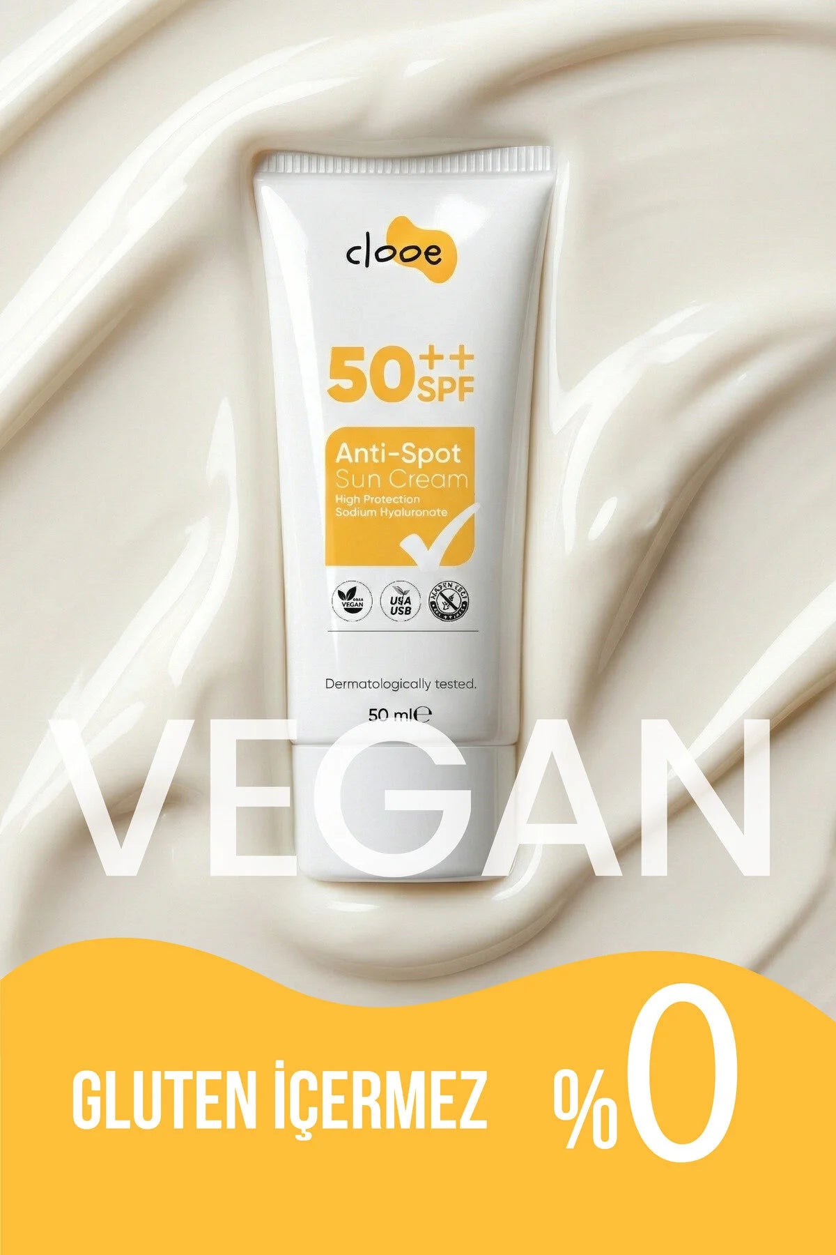 Clooe Leke Karşıtı SPF50 Güneş Kremi arka etiket içerik listesi