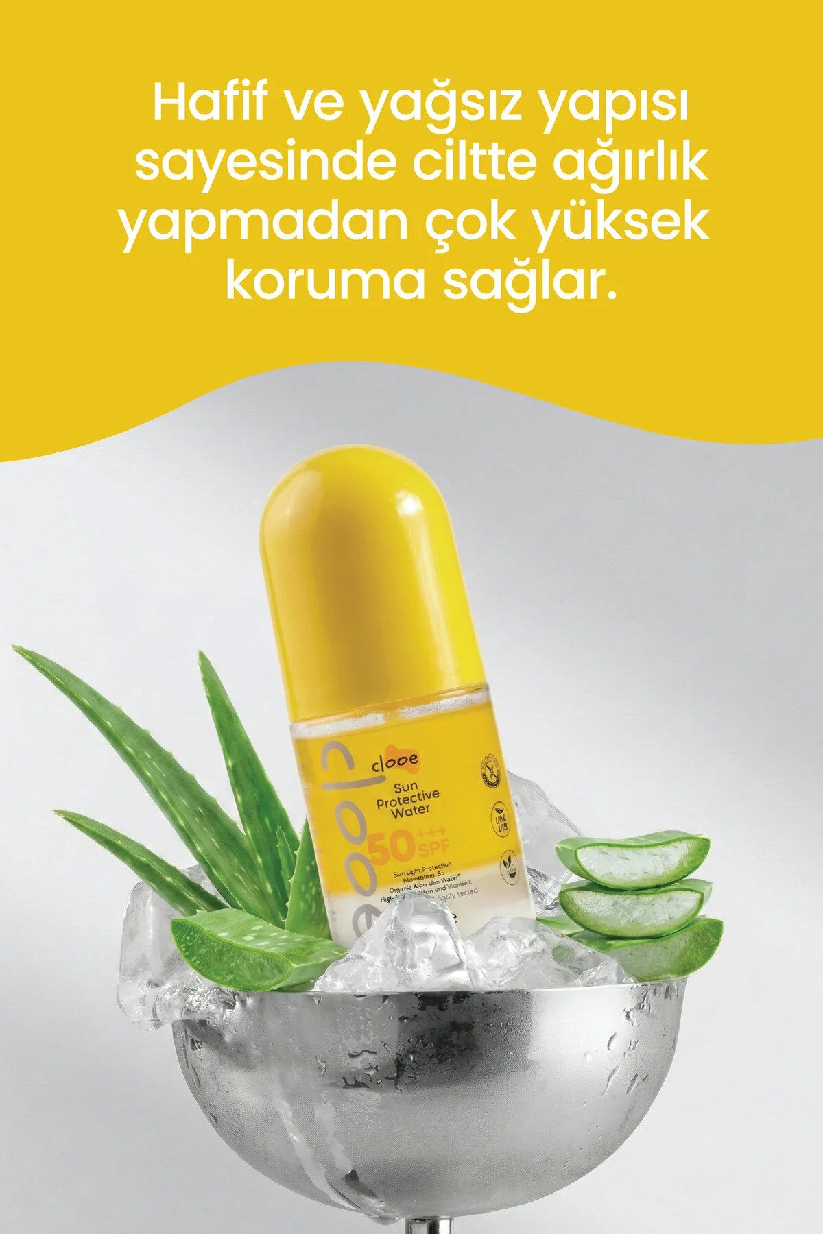 Clooe Çift Fazlı Güneş Suyu SPF50 kullanım görseli