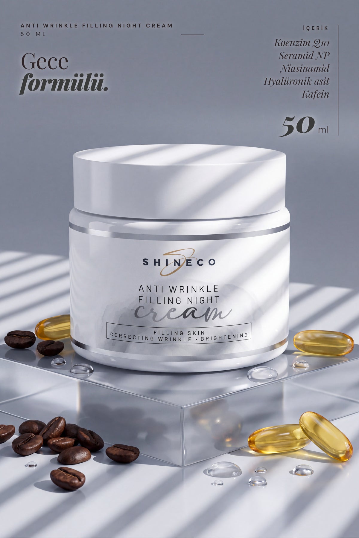 Shineco Kırışıklık Karşıtı Dolgunlaştırıcı Gece Kremi 50 ml