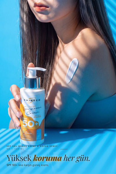 Shineco SPF 50+ Leke Karşıtı Güneş Kremi 90 ml + Güneş Sonrası Köpük Sprey 150 ml